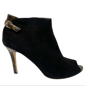 Ann Taylor Black Leather Peeptoe Shooties Stilettos size 9